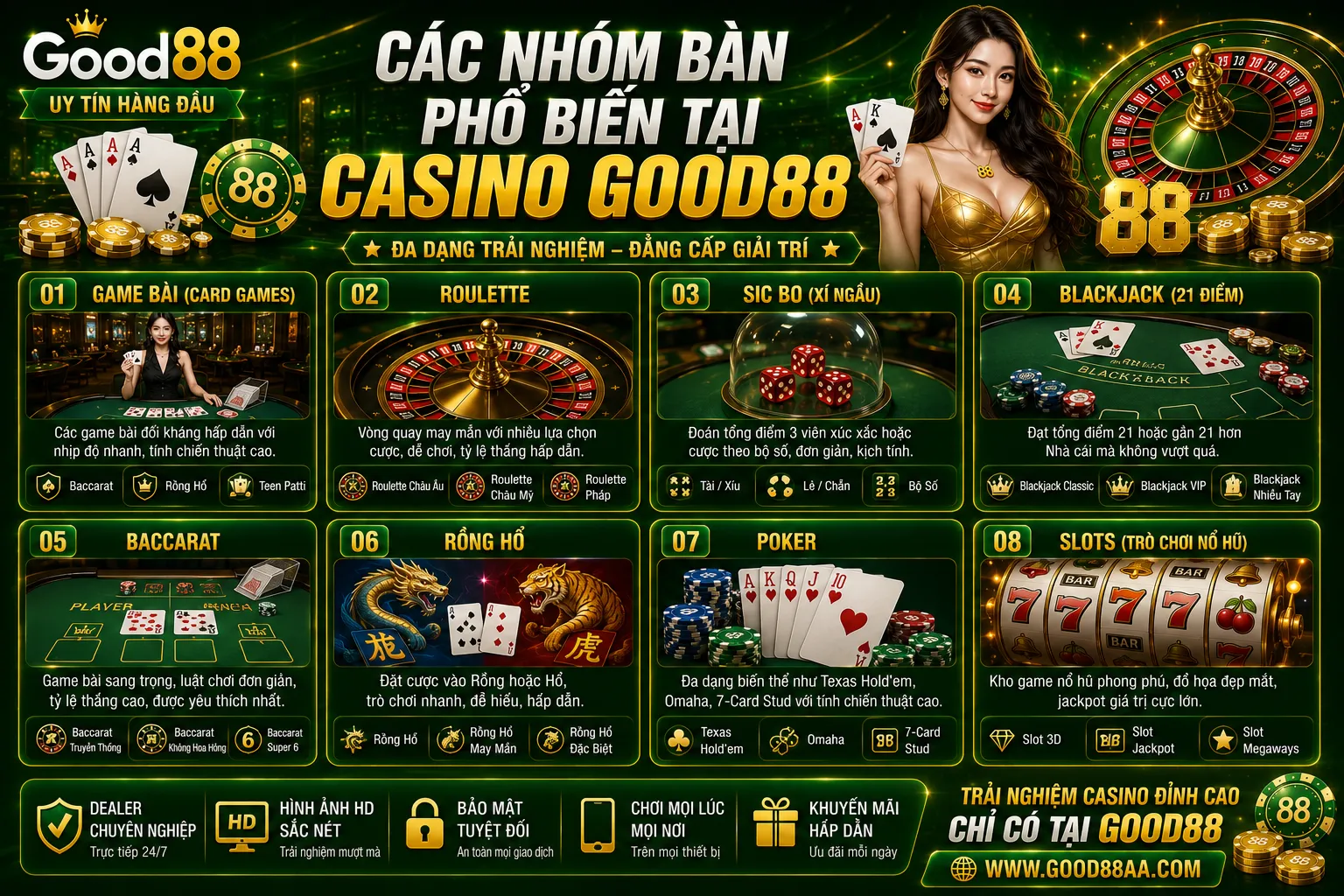 Các nhóm bàn phổ biến tại Casino Good88