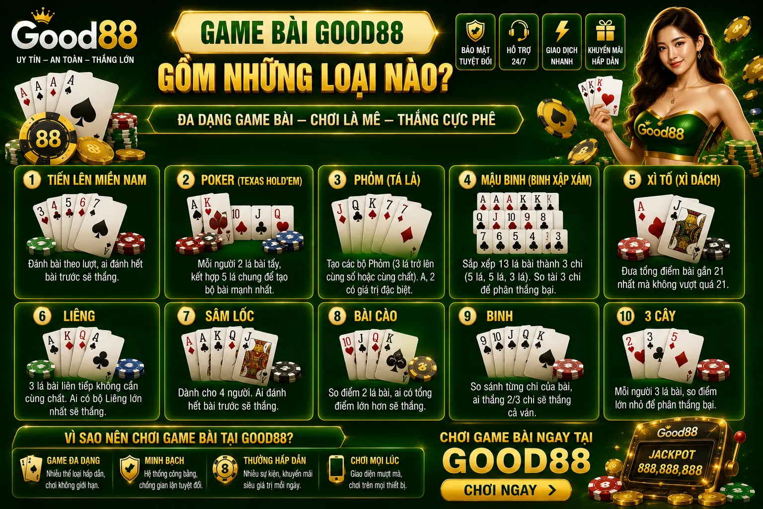 Game bài Good88 gồm những loại nào?